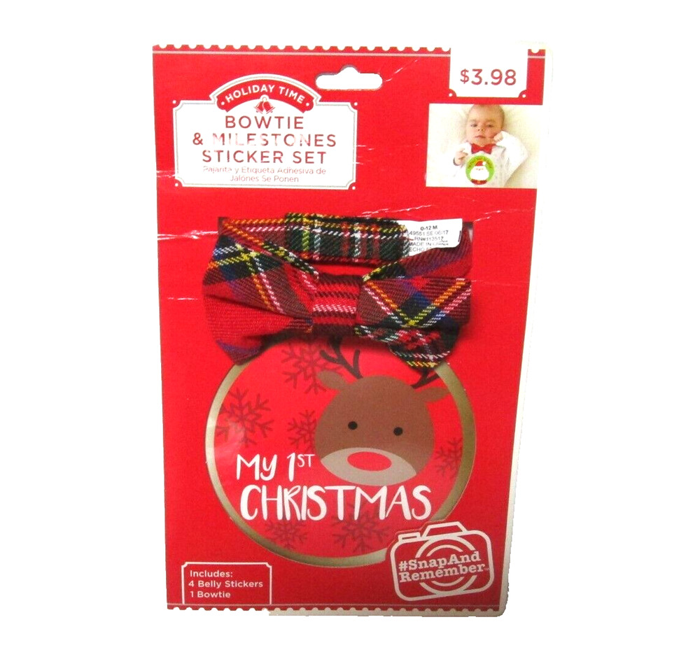 Holiday Time Baby Boy First Christmas Bowtie Red Black Plaid Photo Prop